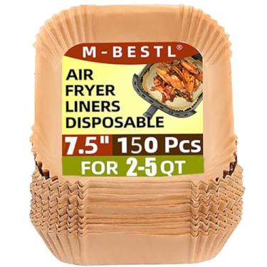 Imagem de Forros quadrados de papel pergaminho para fritadeira a ar de 7,5 polegadas, 150 peças de forros antiaderentes e à prova de óleo, descartáveis para fritura de 2 a 5 QT, assar, assar