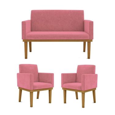 Imagem de Kit Sofá Com Base Reforçada + 2 Poltronas Sala De Estar Cor:rosa
