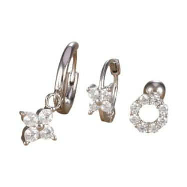 Imagem de Conjunto De Brincos De Argola Pequenos De Aço Inoxidável Com Zircônia 