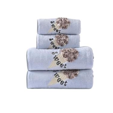 Imagem de THJKUPO Chuveiro de banheiro 4 peças macio absorvente praia tour 2 peças toalha 34x74 2 peças toalha de banho 70x140 (azul)