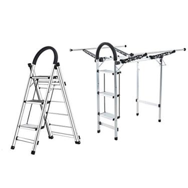 Imagem de Escada multifuncional para roupas Airer Escada dobrável doméstica multifuncional liga de alumínio uma escada rack de secagem de uso duplo, escada de secagem de escada de 150 kg