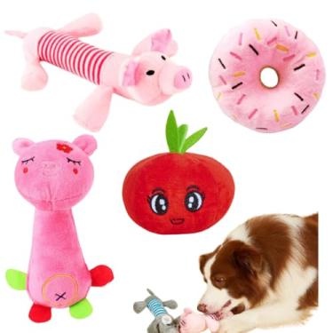 Imagem de Kit 4 Brinquedos de Pelúcia Mordedor com Barulho – Brinquedo Interativo para Cachorro e Gato Filhote(Rosa)