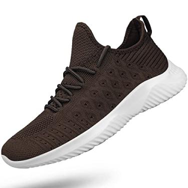 Imagem de Feethit Tênis de corrida feminino, sem cadarço, antiderrapante, respirável, para treino, leve, Marrom, 37