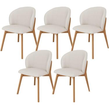 Imagem de Kit 05 Cadeiras de Jantar e Estar Living Estofada Mia L02 Linho Cru - Lyam Decor