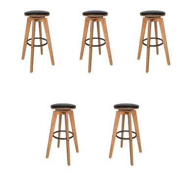 Imagem de Kit 5 Banquetas Decorativas Hetfield PU Madeira c/Apoio para os Pés Base Giratória G56 - Gran Belo