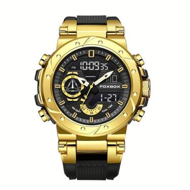 Imagem de Relógio De Quartzo Masculino Com Visor Luminoso Pulseira De Silicone Casual Dourado