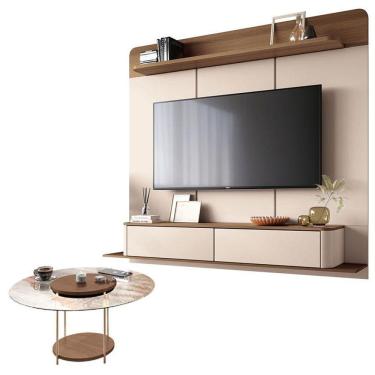 Imagem de Home Suspenso Galax Castanho Off White E Mesa De Centro Sky Com Tampo De Vidro Castanho- Hb Móveis