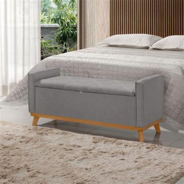 Imagem de Banco Recamier Baú para Quarto Casal 100cm Linho com Base de Madeira S