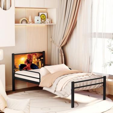 Imagem de Cama Juvenil De Aço Industrial Com Grade De Proteção E Cabeceira