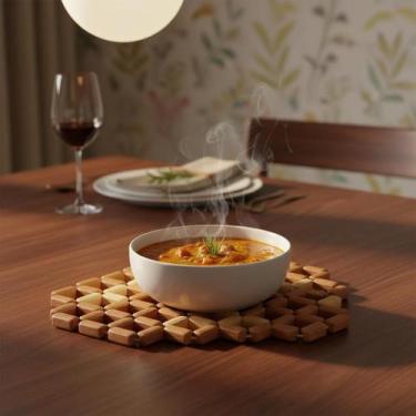 Imagem de Descanso Panela Bambu Quadrado 18cm Proteção Térmica Cozinha Moderna -