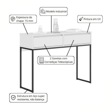 Imagem de Buffet Luce Retro Madeira 2 Gavetas Estilo Industrial Branco
