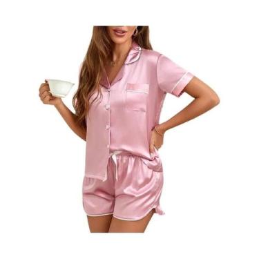 Imagem de Conjunto De Pijamas Femininos Com Bordado De Coração, Camisa De Manga 