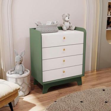 Imagem de Comoda Infantil 4 Gavetas de Madeira Verde Oliva/Branco - Kappesberg