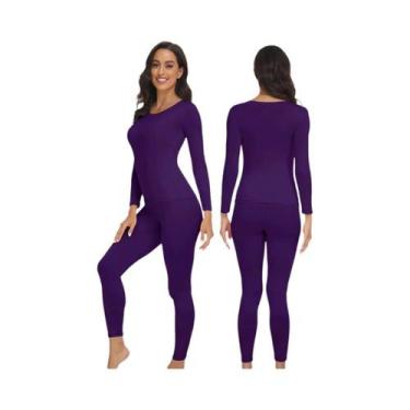 Imagem de Conjunto De Roupa Térmica Ultra Macia Para Mulheres, Camiseta E Calça 