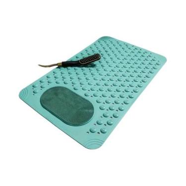 Imagem de Tapete De Banho Antiderrapante Em PVC Azul Claro Retangular Com Pontos