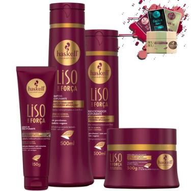 Imagem de Kit Haskell Liso Com Força Sh 500ml Cond Másc 300gr e Leave