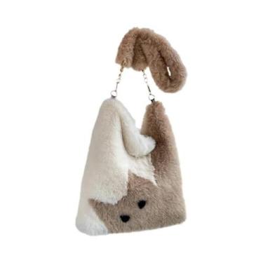 Imagem de Bolsa De Ombro Grande Com Estampa De Gato Fofo, Bolsa De Mão De Pelúci