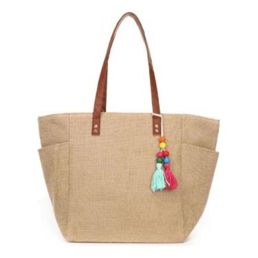 Imagem de Bolsa De Praia Feminina Ombro Palha Sintética Passeio Piscin - Alwy, P