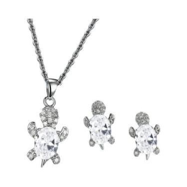 Imagem de Conjunto De Colar E Brincos Em Forma De Tartaruga Com Revestimento Pra