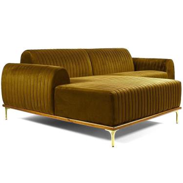 Imagem de Sofá Molino 3 Lugares 230cm Chaise Direito Pés Gold Veludo Mostarda - Nexta Casa