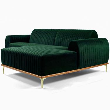 Imagem de Sofá Molino 3 Lugares 230cm Chaise Esquerdo Pés Gold Veludo Verde - Nexta Casa