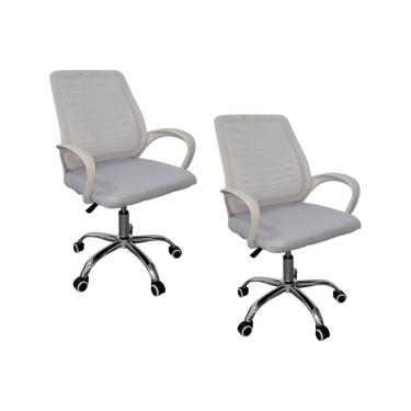 Imagem de Kit 2 Cadeiras De Escritório Esteirinha Mesh Ergonômica Giratória Branco