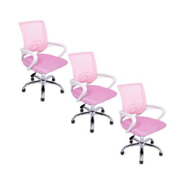 Imagem de Kit 3 Cadeiras De Escritório Oficial Begônia Ergonômico Rosa