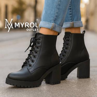 Imagem de Bota Coturno Salto Medio Tratorada De Amarrar Preto