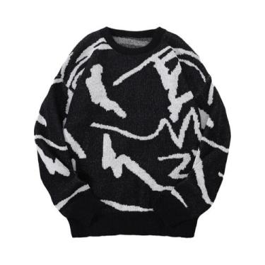 Imagem de Suéter Masculino Casual Com Estampa Graffiti, Gola Redonda, Cores Cont