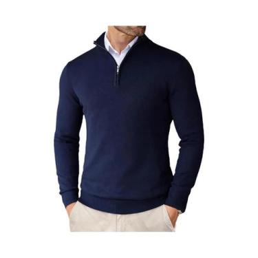 Imagem de Suéter Masculino Casual De Tricô Leve Com Gola Alta E Zíper De Um Quar