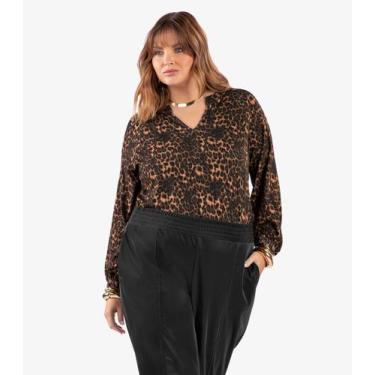Imagem de Blusa Manga Longa Estampa Onça Plus Secret Glam Marrom, Plus G2, Marro