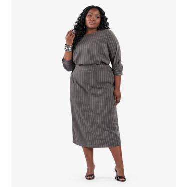 Imagem de Saia Feminina Midi Twill Plus Size Secret Glam Cinza, Plus G3, Cinza