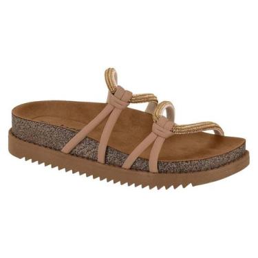 Imagem de Sandália Feminina Moleca Papete Tratorada Tiras Brilho Original -, Nud