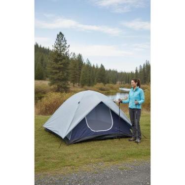 Imagem de Barraca 4 Pessoas Camping Impermeável Prata/Azul - Congratulations Sto