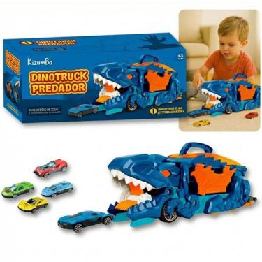 Imagem de Caminhão Dino Cegonha Com Pista + 4 Carrinhos Brinquedo Dino Truck Pre