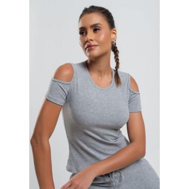 Imagem de Blusa Canelada Manga Curta Ombro Vazado Mescla Salvatore - Salvatore F