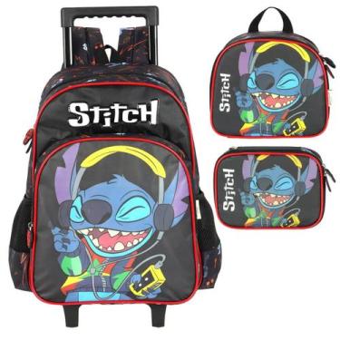 Imagem de Mochila Infantil Rodinhas Stitch com Lancheira e Estojo 100 Pens Preto