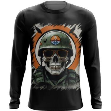 Imagem de Camiseta Manga Longa Caveira Militar Logo Guerra 1 - Kasubeck Store®, 