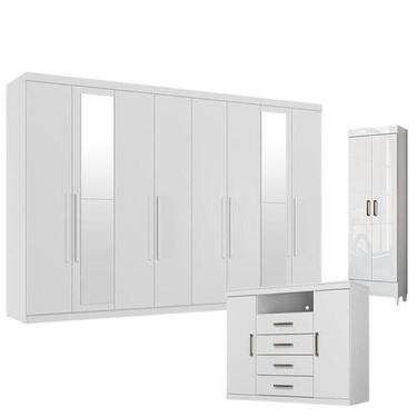 Imagem de Guarda Roupa Casal New Master 8 Portas 4 Gavetas com Espelho e Cômoda 