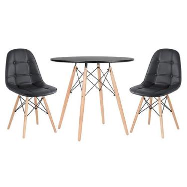 Imagem de Kit - Mesa redonda Eames 80 cm preto + 2 cadeiras estofadas Eiffel Bot