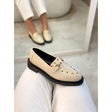 Imagem de Mocassim Feminino Liz Off-White em couro legítimo - Cadencia Feminina,