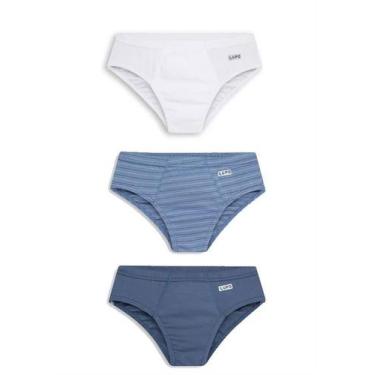 Imagem de Kit Infantil com 3 Cuecas Slip de Algodão Lupo 140-089, Branco, Azul, 