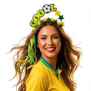 Imagem de Tiara Arco Brasil Copa do Mundo Eva Com Glitter Arquinho Torcida Verde