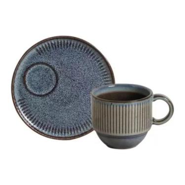 Imagem de Xicara Cha com Pires 230ml Empilhavel Linhas Titanium - Porto Brasil