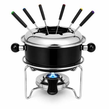 Imagem de Conjunto Fondue 10 Peças Ferro Esmaltado Inox Fogareiro Garfos Suporte