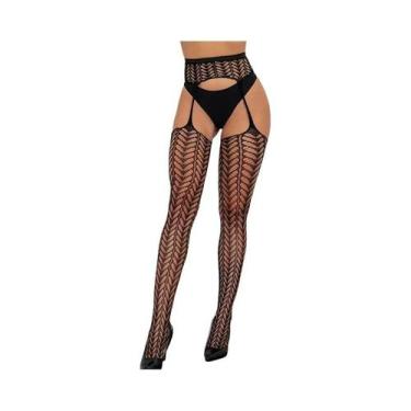 Imagem de Meias De Rede Femininas Com Strass E Abertura Na Virilha, Com Ligas, M