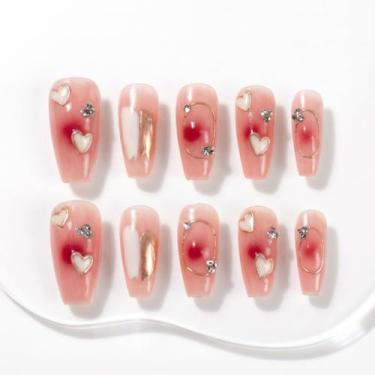 Imagem de Unhas Postiças Sun&Beam Médio Bailarina Nude Rosa com Corações - Sun&B