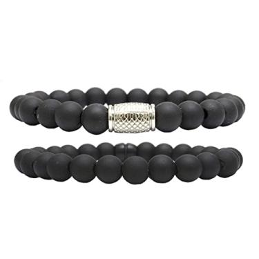 Imagem de Kit C/02 Pulseiras de Bolinha Preta Masculina Tambor Niquel (20cm)