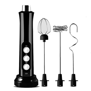 Imagem de Espumador de leite elétrico 3 em 1 portátil fabricante de espuma Misturador portátil de bebidas para espumante de leite Varinha de espuma de café (Color : Black)