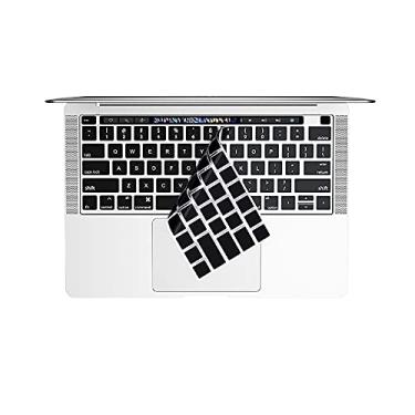 Imagem de Capa de teclado para MacBook Pro de 13 polegadas A1708 A1988 No Touch Bar versão 2018 2017 2016 e compatível com MacBook de 12 polegadas A1534 (2015) A1931 (2018) Protetor de película impermeável fina (preto)